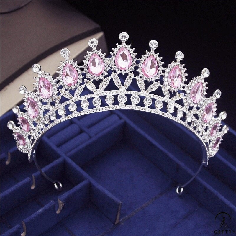 Crystal Headbands Queen Tiaras and Crowns Bridal Wedding Jewelry - Silver Pink - $29.99