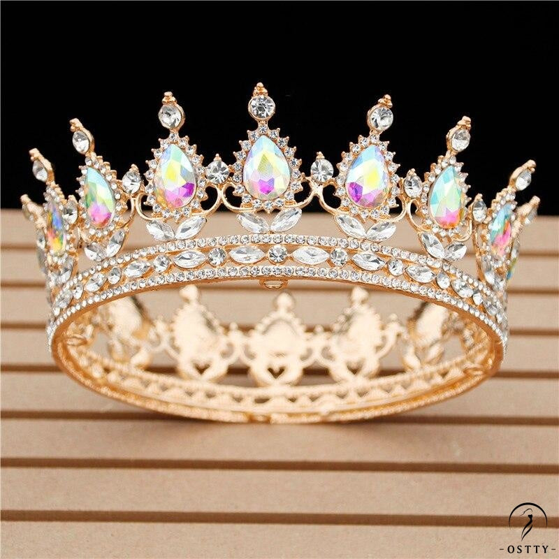 Crystal Vintage Royal Queen Tiaras and Crowns Wedding Jewelry Accessories - Gold AB Colors - $34.98
