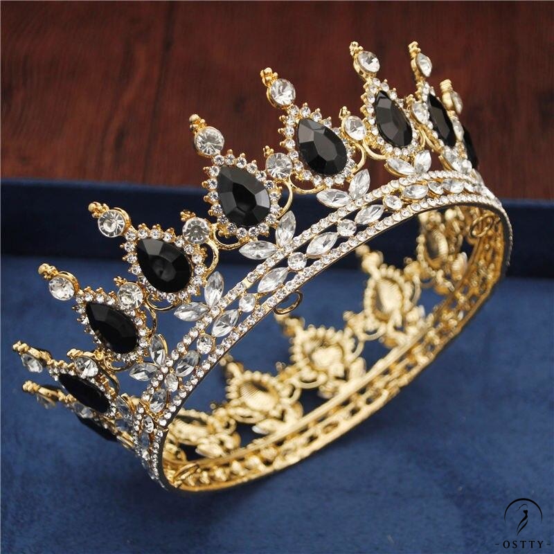 Crystal Vintage Royal Queen Tiaras and Crowns Wedding Jewelry Accessories - Gold Black - $34.98