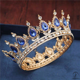 Crystal Vintage Royal Queen Tiaras and Crowns Wedding Jewelry Accessories - Gold Blue - $34.98