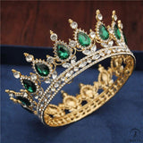 Crystal Vintage Royal Queen Tiaras and Crowns Wedding Jewelry Accessories - Gold Green - $34.98