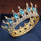 Crystal Vintage Royal Queen Tiaras and Crowns Wedding Jewelry Accessories - Gold Light Blue - $34.98