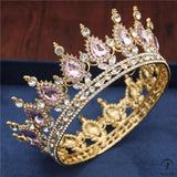 Crystal Vintage Royal Queen Tiaras and Crowns Wedding Jewelry Accessories - Gold Pink - $34.98