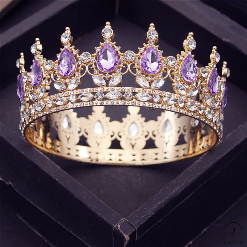 Crystal Vintage Royal Queen Tiaras and Crowns Wedding Jewelry Accessories - gold purple - $31.98