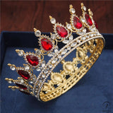 Crystal Vintage Royal Queen Tiaras and Crowns Wedding Jewelry Accessories - Gold Red - $34.98