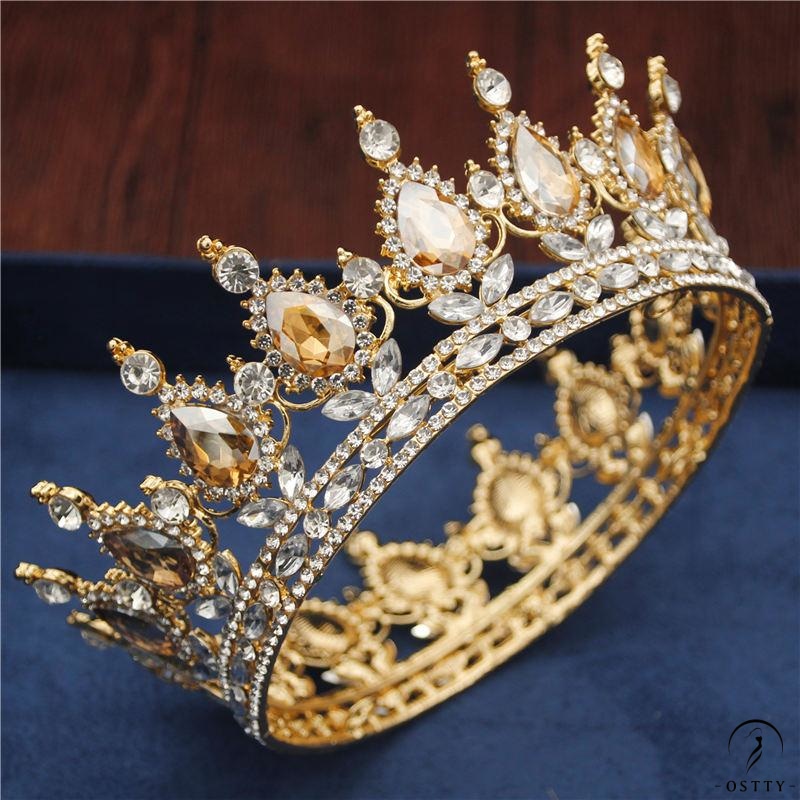 Crystal Vintage Royal Queen Tiaras and Crowns Wedding Jewelry Accessories - Gold Yellow - $34.98