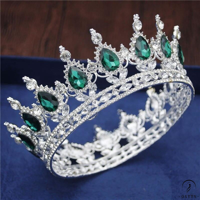 Crystal Vintage Royal Queen Tiaras and Crowns Wedding Jewelry Accessories - Silver Green - $34.98
