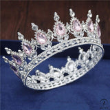 Crystal Vintage Royal Queen Tiaras and Crowns Wedding Jewelry Accessories - Silver Pink - $34.98