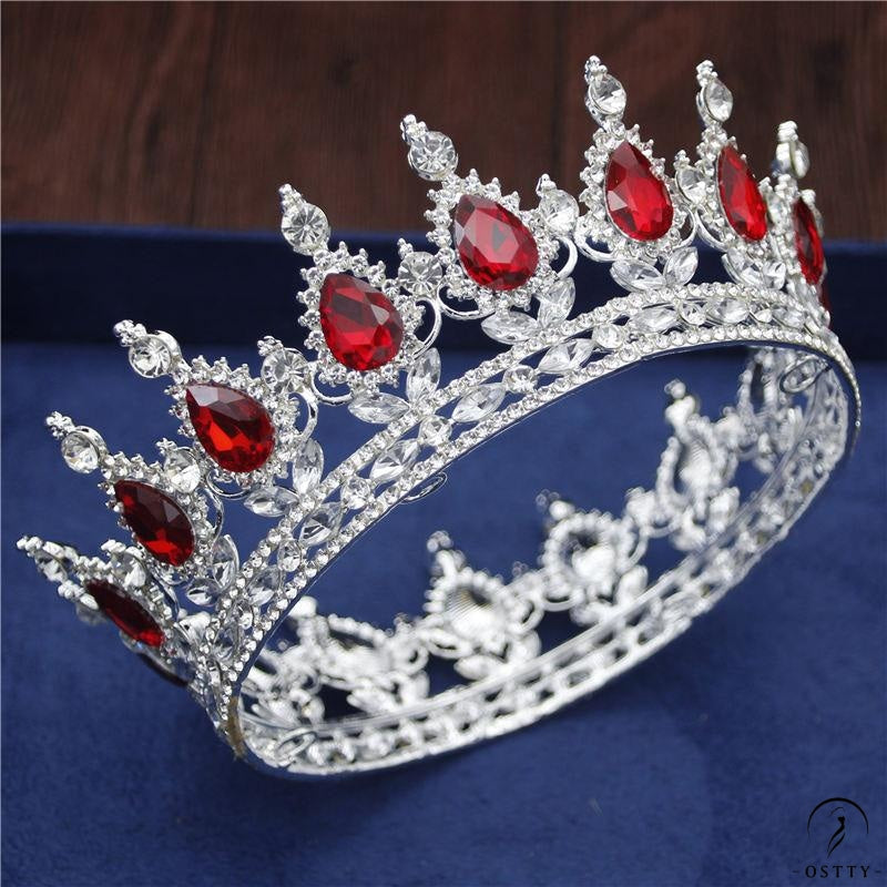 Crystal Vintage Royal Queen Tiaras and Crowns Wedding Jewelry Accessories - Silver Red - $34.98