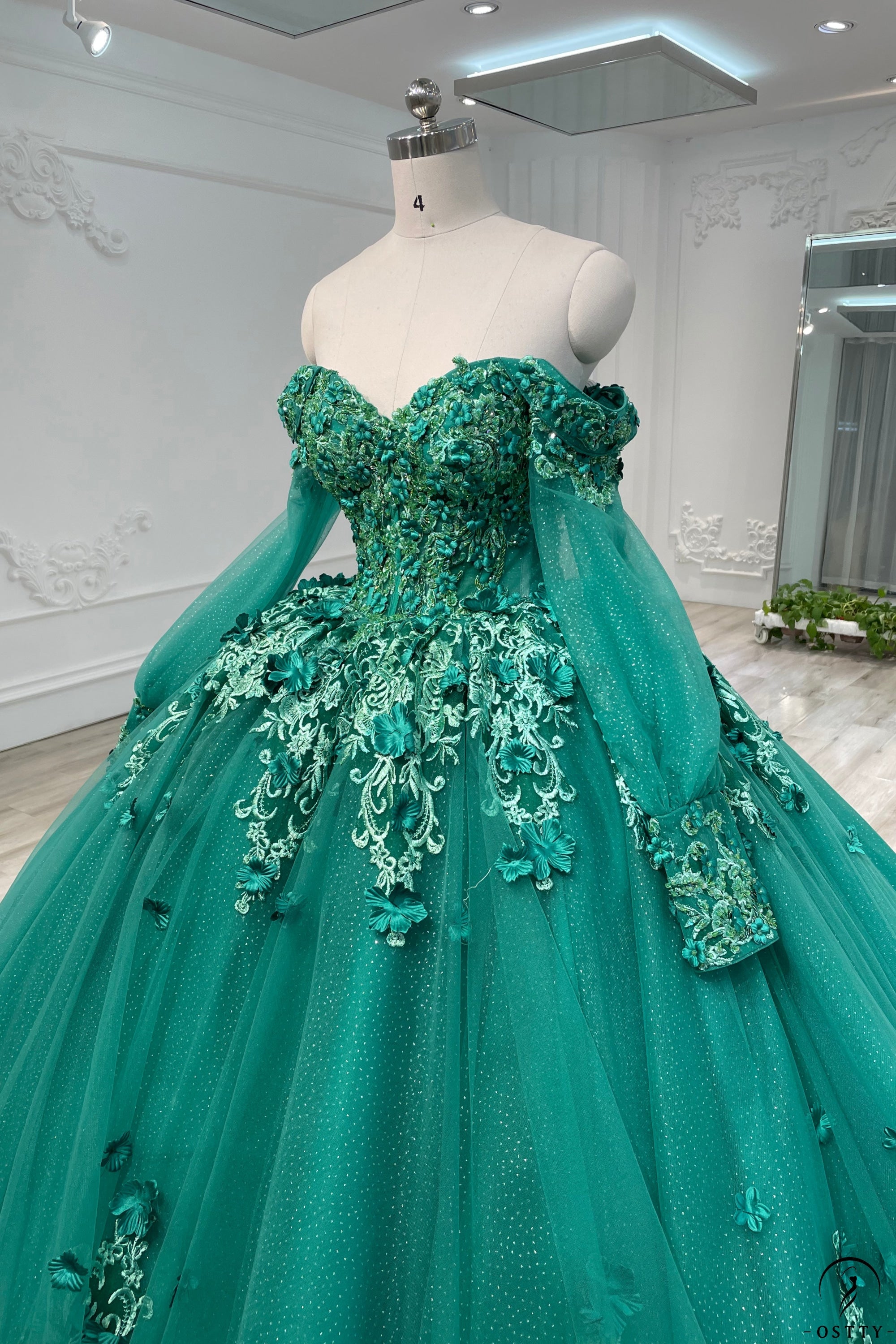 Green Cape Long Sleeves Quinceanera Dress OS747 - Bridal Party Dresses $899.99