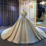 High level Grey Long Sleeve V Neck beading Wedding Dress OS4084 - wedding dresses $1,599.90