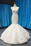 Korean-Style off-Shoulder Bridal Waist Slimming Fishtail Wedding Dress Simple Sequined Floor-Length Dress