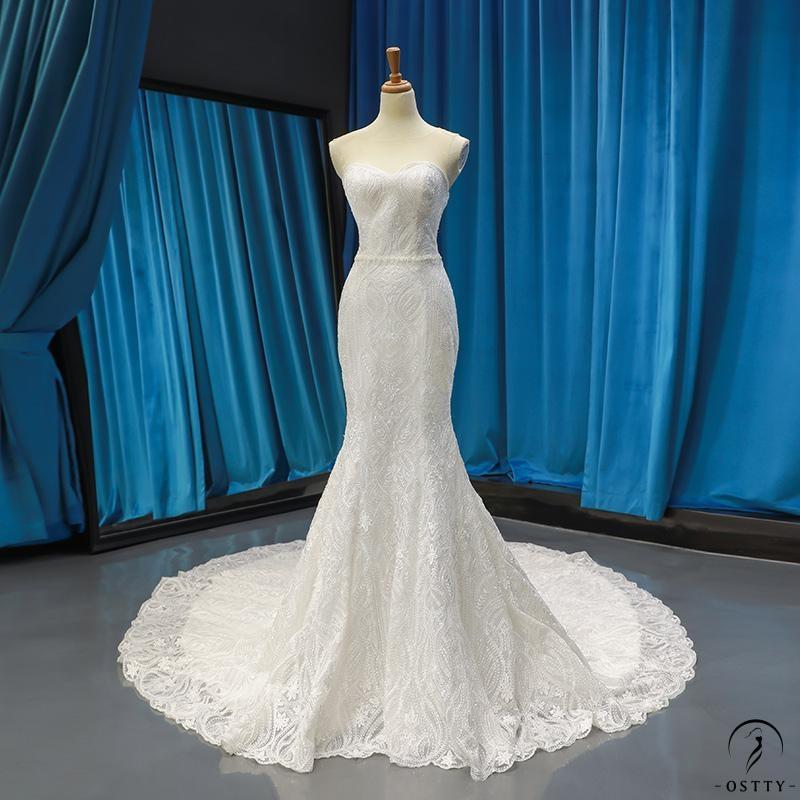 Korean Style Tight Waist Fishtail Luxury Wedding Dress Bridal French Wedding Wedding Veil Super Fairy Small Tail Dress - 白色 - $599.99