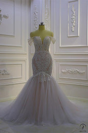 Lace Mermaid Wedding Dresses  Off Shoulder Sleevesless OS844