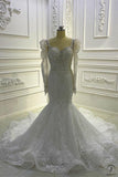 Lace Mermaid Wedding Dresses  V Neck Long Sleeves OS847