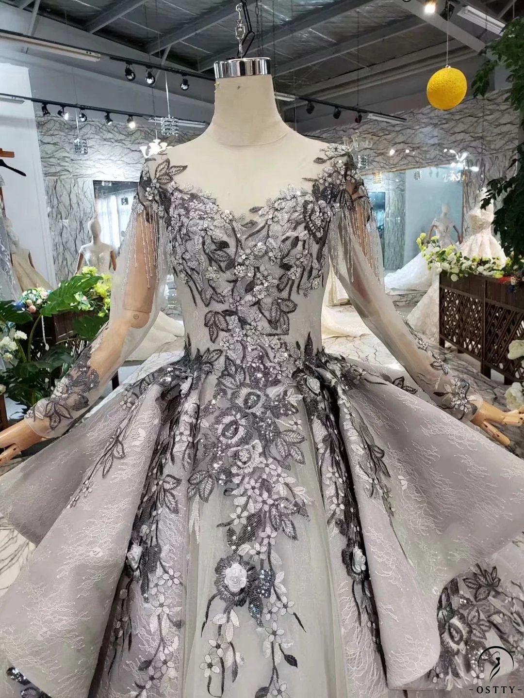 Sydney's Closet SC5261 Wedding Dress Lace V Neckline Sheer Long Sleeve –  Glass Slipper Formals