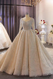 Long Sleeves Round Neck Beading Wedding Dress OS3902 - Wedding & Bridal Party Dresses $1,429.99