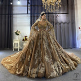 Luxury Brown Long Sleeves Beading Appliques Wedding Dress OS4026 - Wedding & Bridal Party Dresses $2,399.99