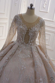 Luxury Embroidered Long Sleeve Round Neck Wedding Dresses OS3947