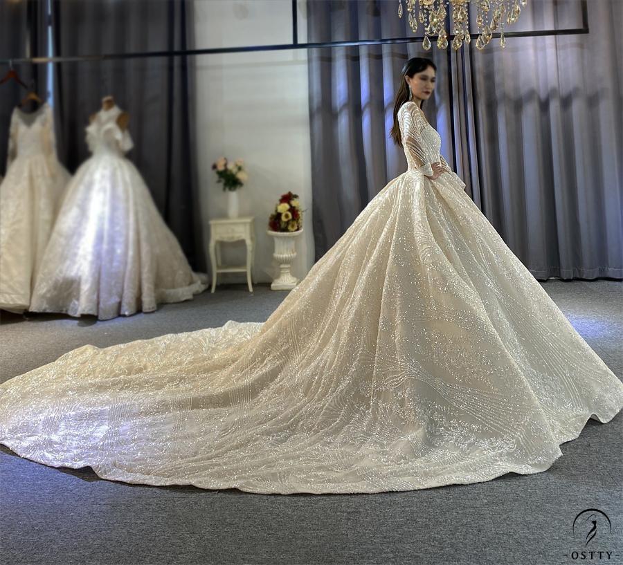 Luxury Embroidered Long Sleeve V Neck Wedding Dresses OS3944 - Wedding & Bridal Party Dresses $1,699.99