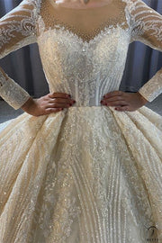 Luxury Embroidered Long Sleeve V Neck Wedding Dresses OS3944