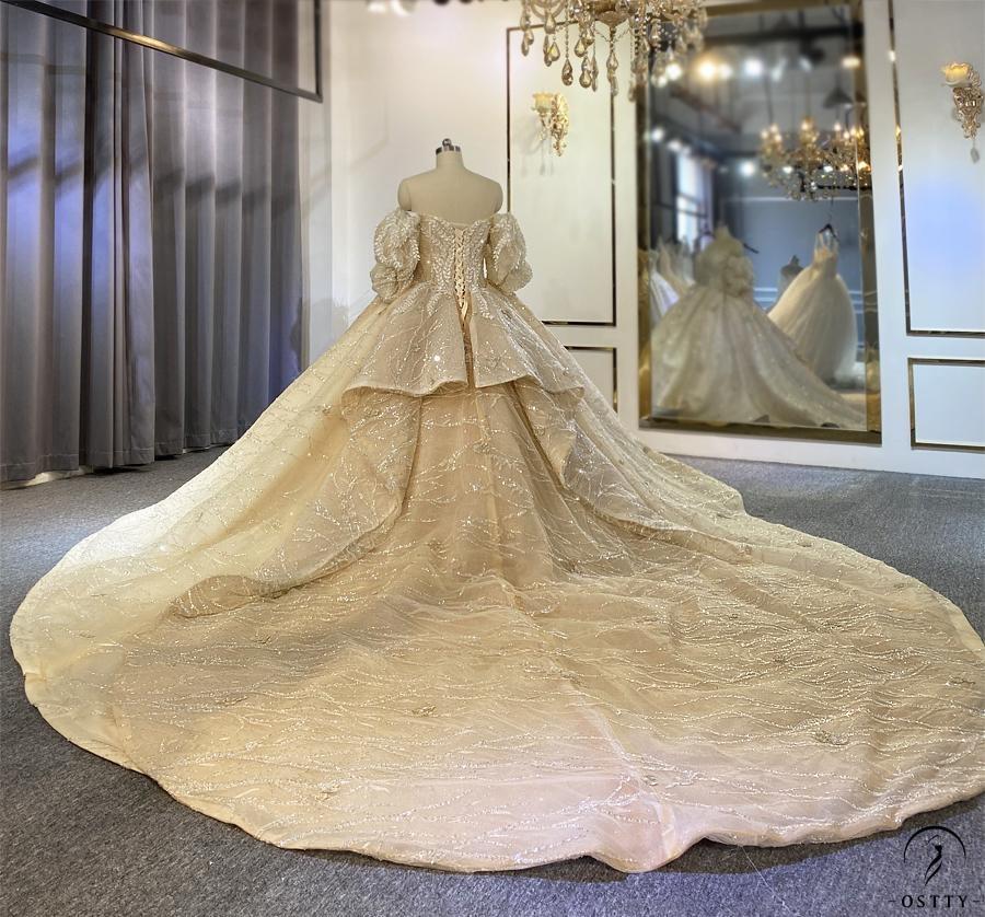 Luxury Embroidered Long Sleeve V Neck Wedding Dresses OS3948 - Wedding & Bridal Party Dresses $1,699.99
