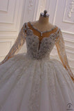 Luxury Embroidered Long Sleeve V Neck Wedding Dresses OS3949