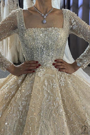 Luxury Embroidered Long Sleeve V Neck Wedding Dresses OS3955