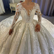 Luxury Embroidered Long Sleeve V Neck Wedding Dresses OS3956
