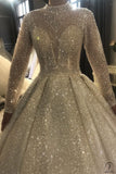 Luxury Embroidered Long Sleeve V Neck Wedding Dresses OS3958