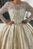 Luxury Embroidered Round Neck Long Sleeves Wedding Dresses OS3974