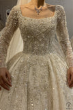 Luxury Embroidered Round Neck Long Sleeves Wedding Dresses OS4174