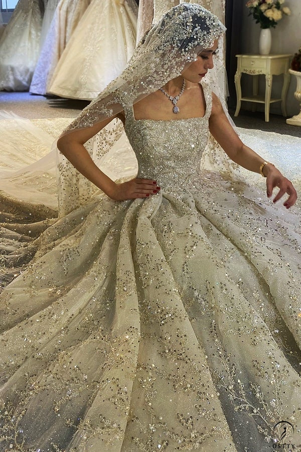 Luxury Embroidered Sleeveless Boat Neck Wedding Dresses OS3959 - Wedding & Bridal Party Dresses $1,399.99