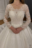 Luxury Embroidered V Neck Long Sleeves Wedding Dresses OS02201
