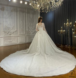 Luxury Embroidered V Neck Long Sleeves Wedding Dresses OS02201 - Wedding & Bridal Party Dresses $1,399.99