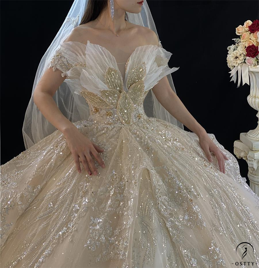 OSTTY - Luxury Gold Wedding Dress Long Sleeve V Neck Full Beading Ball Gown $1,139 OSTTY - Luxury Gold Wedding Dress Long Sleeve V Neck Full Beading Ball Gown $1,139