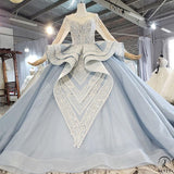 Luxury Grey Wedding Dress Long Sleeve V Neck Ball Gown Crystal Dresses OS2211 - Quinceanera Dress $899.99