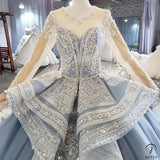 Luxury Grey Wedding Dress Long Sleeve V Neck Ball Gown Crystal Dresses OS2211 - Quinceanera Dress $899.99