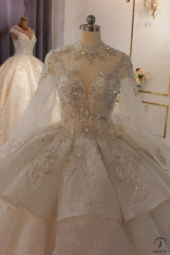 Luxury Long Sleeve V Neck beading Wedding Dress OS3827 - Wedding & Bridal Party Dresses $1,199.99