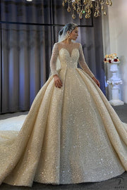 Luxury Long Sleeve V Neck beading Wedding Dress OS785