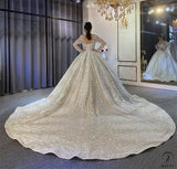 Luxury Long Sleeves Beading Flower V Neck Wedding Dress OS4115 - $1,395.99
