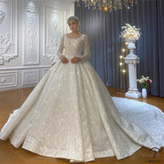 Luxury Long Sleeves Beading Flower V Neck Wedding Dress OS4126