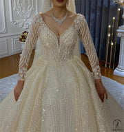 Luxury Long Sleeves Beading Flower V Neck Wedding Dress OS4131