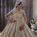 Luxury Round Neck Long Sleeves Full Beading Crystals Wedding Dress OS3917