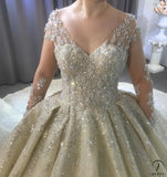 Luxury V Neck Long Sleeves Full Beading Crystals Wedding Dress OS3921 - Wedding & Bridal Party Dresses $1,349.99