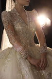 Luxury White Long sleeves Big Ball Gown Wedding dress 0S202110 - Wedding & Bridal Party Dresses $1,899.99