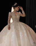 Luxury White Long sleeves Big Ball Gown Wedding dress - $1,899.99