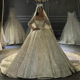 Luxury White Wedding Dress Long Sleeve Full Beading Ball Gown - $1,999.99