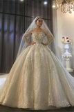 Luxury White Wedding Dress Long Sleeve Full Beading Ball Gown - $1,299.99