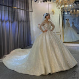 Luxury White Wedding Dress Long Sleeve Full Beading Ball Gown